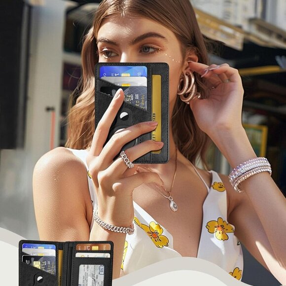 Minimalist RFID Wallet for Women Faux Leather AirTag Holder Slim Compact - Picture 3 of 7